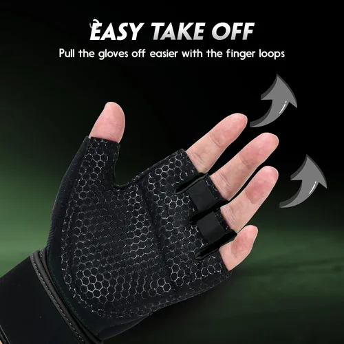 Vista 5 de Guantes de Entrenamiento Guantes de Gimnasio Guantes de Levantamiento de Pesas para Hombres y Mujeres con Almohadilla Completa en la Palma, Soporte