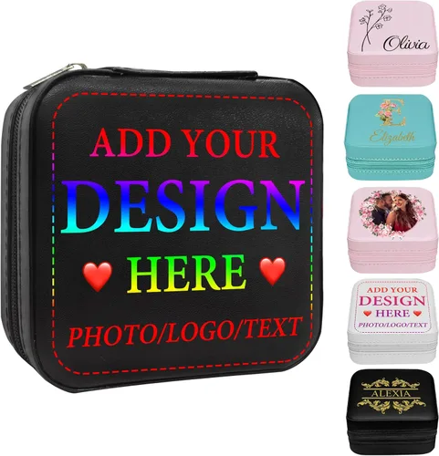 Vista 23 de Joyero personalizado con nombre, joyero de viaje portátil personalizado, organizador de joyas de cuero, cajas de dama de honor, boda, regalo