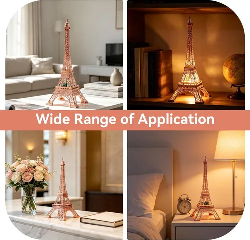 Vista 6 de Cyrank Lámpara LED de torre Eiffel, luz LED, torre Eiffel, figura de mesa parisina, decoración decorativa de París para sala de estar, dormitorio