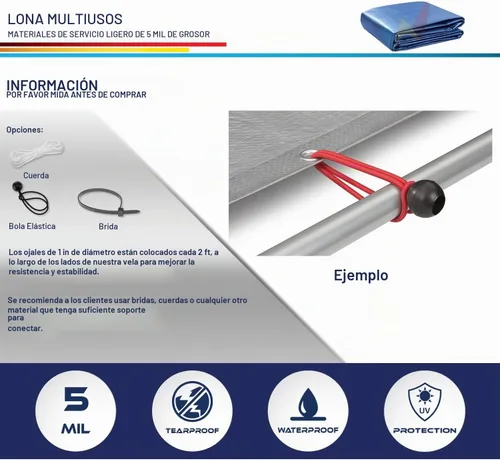 Vista 6 de Windscreen4less lona multiuso de 5 ml, impermeable de poliéster, de color azul, Azul