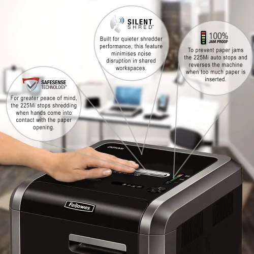 Vista 3 de Fellowes Powershred 225Mi - Trituradora de papel de grado comercial 100% a prueba de atascos de 14 hojas (4620001)