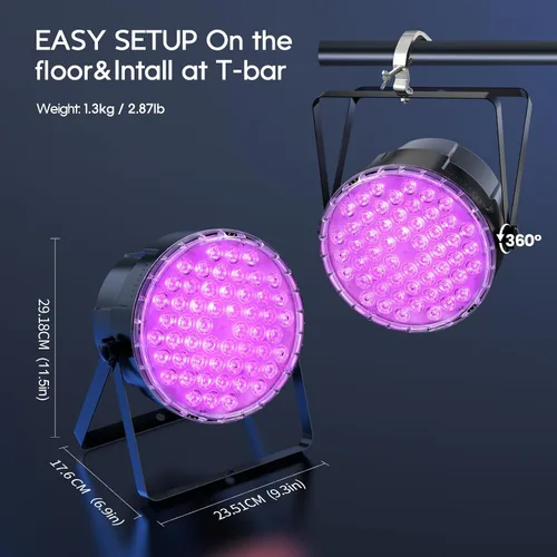 Vista 8 de BETOPPER - Luces par con control remoto, 54 x 3 W LED RGB 3-en-1 luces de escenario DMX luces de DJ, luces estroboscópicas y de lavado de brillo