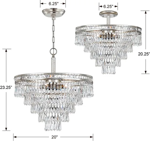 Vista 6 de Mercer - Candelabro convertible de cristal plateado con 7 luces, corte a mano, lámpara de techo - Candelabros para pasillo, sala de estar