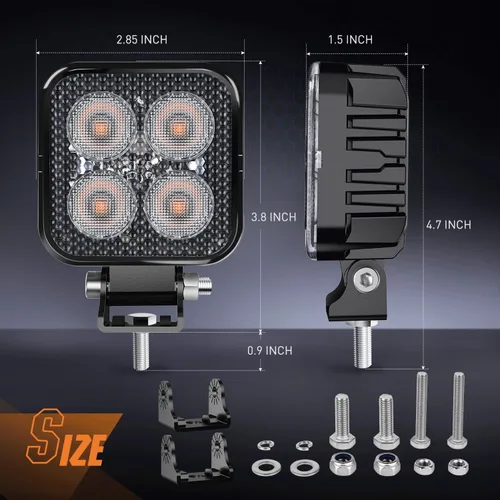 Vista 2 de Nilight 2 unidades de focos LED ámbar cuadrados de 3 pulgadas y 15W con EMC integrado, haz de luz de inundación para iluminación todoterreno, luz
