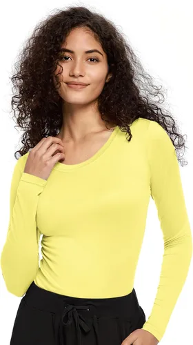 Vista 16 de COZYFIT Underscrub de manga larga para mujer - Blusas de uniforme para enfermeras con cuello redondo y tela suave Blanco