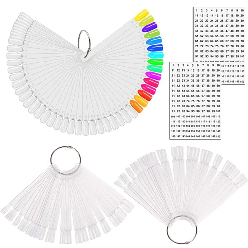 Vista 8 de 50 barras de muestra de uñas con anillo y puntas numeradas, pantalla transparente en forma de abanico para práctica de esmalte de uñas