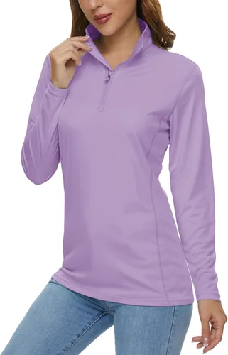 Vista 31 de MAGCOMSEN Camiseta de manga larga para mujer, con cremallera de un cuarto 01-Negro