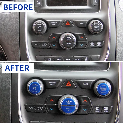Vista 5 de Interruptor de aire acondicionado de aleación de aluminio, botón de CD, cubierta de parche de luz permeable para Dodge Durango 14-20 15-22 Dodge Azul