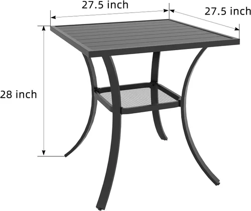 Vista 3 de Anmutig Mesa de patio pequeña cuadrada de 27.5 pulgadas con resistente a la intemperie para comedor al aire libre, color negro