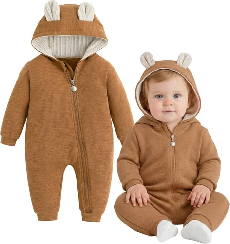 Vista 148 de Simplee Kids Enterizo con diseño de conejo de Pascua con capucha, para bebé, overol con cremallera y orejas largas