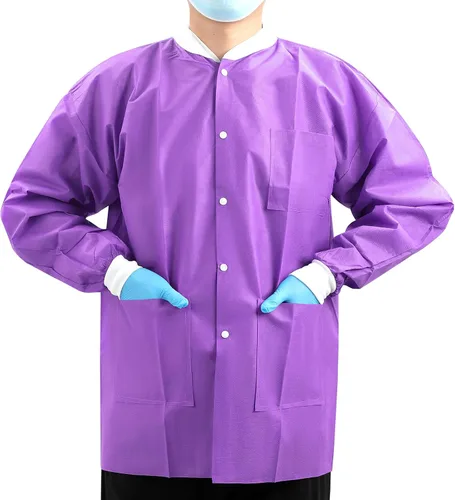 Vista 8 de JMU Paquete de 10-100 abrigos desechables de laboratorio, chaquetas médicas Azul oscuro