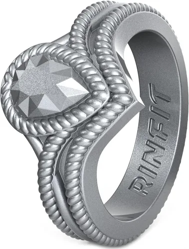 Vista 18 de Rinfit - Anillos de silicona para mujer - Anillo de compromiso en forma de pera de silicona - Alianzas de boda de goma para mujer - Diseño patentado