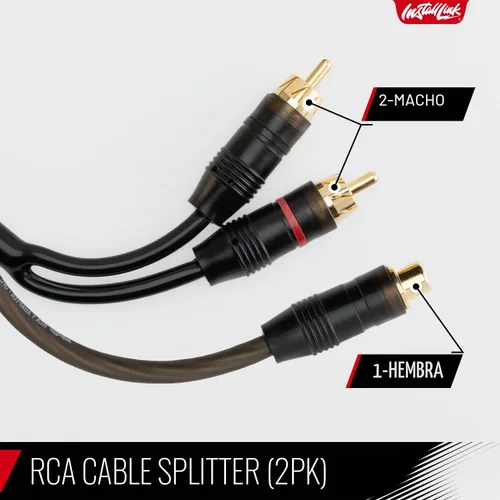 Vista 2 de Install Link - Cable de audio RCA para subwoofer o cable estéreo, adaptador en Y 1-hembra a 2-macho divisor, paquete de 2 Pure OFC Copper, 1ft