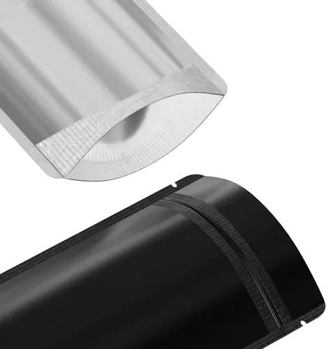 Vista 3 de 100 bolsas de sellado con cremallera resellables de papel metálico de color transparente esmerilado para ventana (negro, soporte 2 onzas)