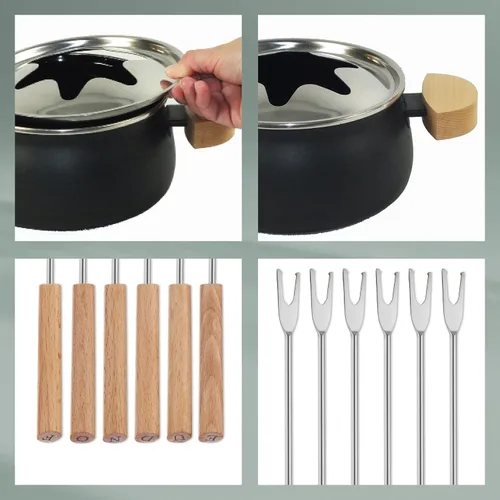 Vista 6 de kela Juego de fondue de carne de 23 piezas, juego de fondue para 6 personas Natura, fondue con plato de madera giratorio, tenedores, cuencos