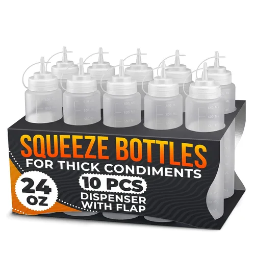Vista 17 de 6 botellas de plástico para salsas de 4 onzas (4.1 fl oz), juego de botellas reutilizables pequeñas con punta fina cortable, para barbacoa, picnic