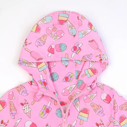 Vista 3 de Jxstar - Chubasqueros impermeables con capucha para niñas pequeñas, rompevientos, 12 meses a 5 años
