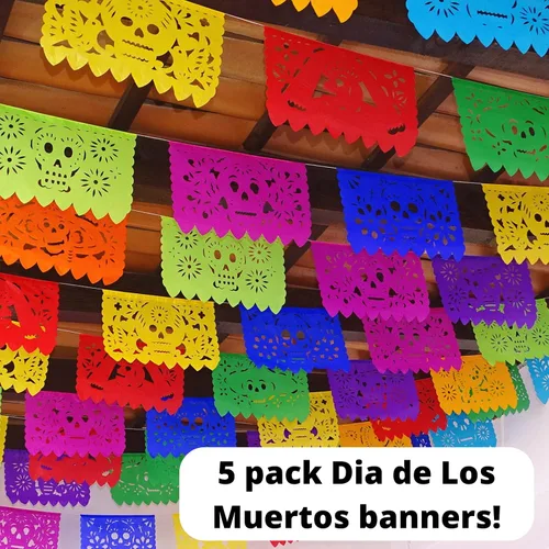 Vista 6 de Dia de Los Muertos Papel Picado, Día de los Muertos, Paquete de 5 Papel de seda