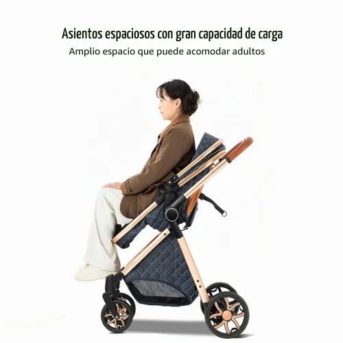 Vista 5 de Cochecito de bebé 2 en 1, cochecito infantil convertible, carriola de bebé de alta vista, cochecito plegable con toldo ajustable (Negro)