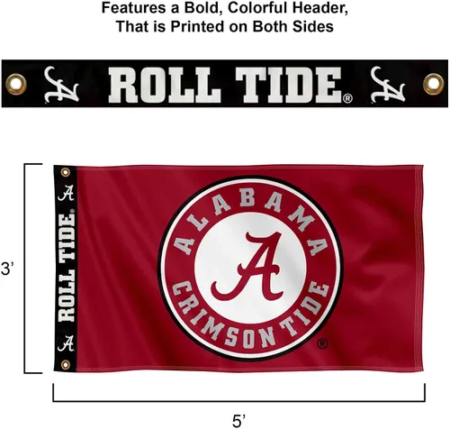 Vista 2 de College Flags & Banners Co. Bandera de bandera impresa de Alabama Crimson Tide de 3 x 5 pies