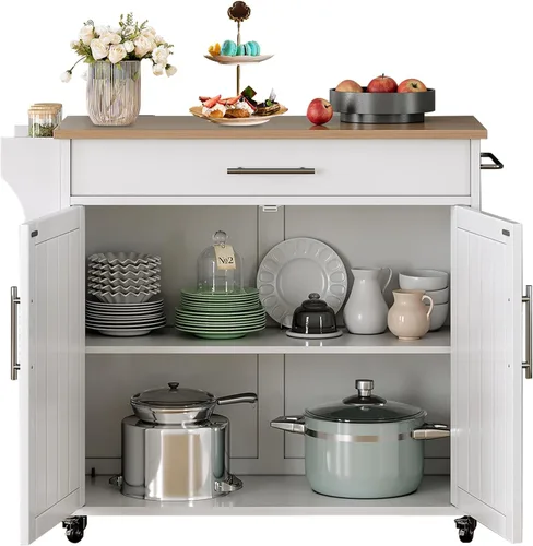 Vista 10 de Carrito de isla de cocina con almacenamiento, madera, negro