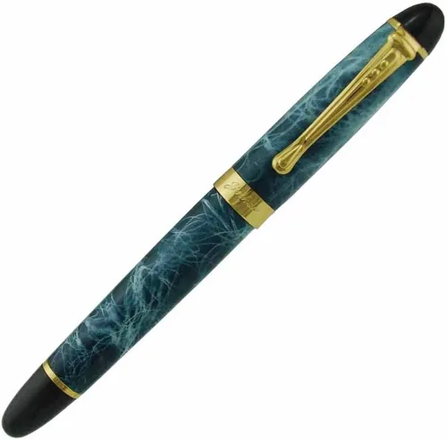 Vista 3 de Jinhao X450 - Pluma estilográfica de color cielo azul, diseño clásico, punta mediana con bolsa para bolígrafo y juego de convertidor de recarga