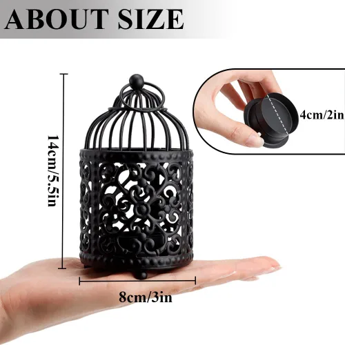 Vista 3 de JHY DESIGN 6 portavelas de metal pequeño de 5.5 pulgadas de altura para colgar en jaula de pájaros, farol de té huecos, portavelas huecos para mesa