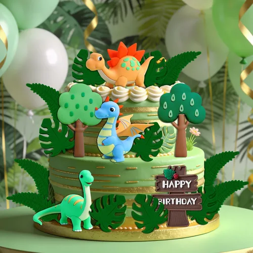 Vista 6 de 12 piezas de decoración de pastel de cumpleaños de dinosaurio, decoración de pastel de dinosaurio, suministros de fiesta de cumpleaños, recuerdos