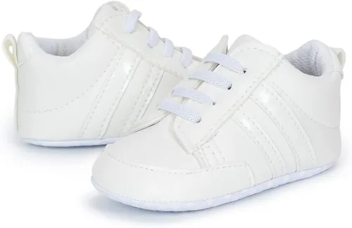 Vista 6 de KIDSUN Zapatos deportivos para bebés y niñas, suela suave, antideslizantes, para recién nacidos, color blanco, casual, zapatos para cuna