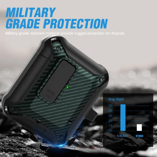 Vista 2 de Valkit Funda para Airpods para hombres con cerradura, funda de cuerpo completo con llavero para AirPods de Apple a prueba de golpes, funda