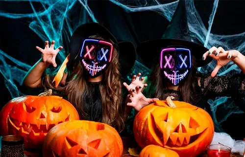 Vista 7 de Máscara de purga de Halloween máscara con luz LED máscara de miedo para cosplay máscara de disfraz LED para niños niñas adultos con alambre EL