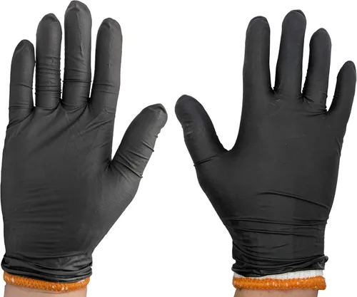 Vista 6 de Kit de guantes desechables para barbacoa negro - 50 guantes de agarre texturizado resistentes y 2 forros reutilizables resistentes al calor