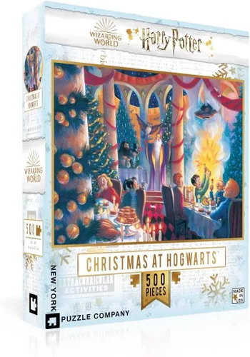 Vista 8 de New York Puzzle Company - Harry Potter Christmas at Hogwarts - Rompecabezas de 1000 piezas para noches de juego familiares por Mary GrandPré