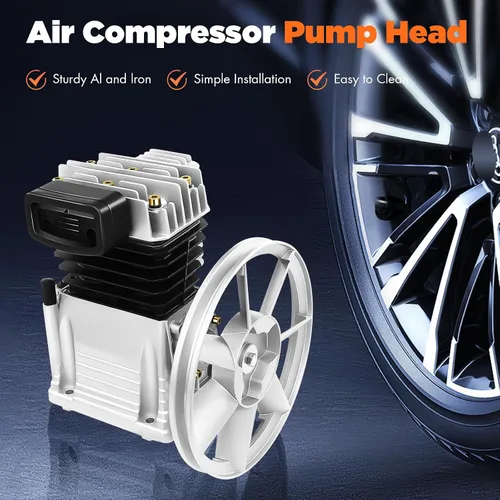 Vista 3 de Bomba de compresor de aire, 2HP 6.18CFM, bomba de lubricación de salpicaduras de aluminio de cilindro gemelo de una sola etapa (2HP, 6.18CFM)