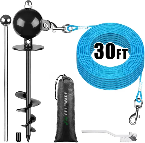 Vista 20 de SELEWARE Cable de amarre y estaca para perros, anclaje giratorio de 17 pulgadas a prueba de óxido con cable resistente de 15 pies para perros