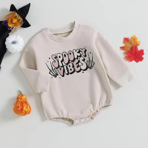 Vista 101 de Ropa de Halloween para bebé niña, sudadera con estampado de calabaza, mameluco de burbujas, lindo traje de Acción de Gracias de otoño