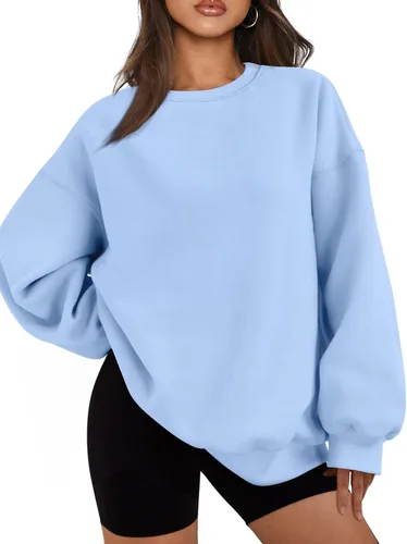 Vista 23 de EFAN Sudaderas de gran tamaño para mujer, cuello redondo, casuales, para Albaricoque