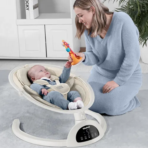 Vista 5 de Columpio para bebés BabyBond para bebés, columpio Bluetooth con altavoz de música, 3 posiciones de asiento, cinturón de arnés de 5 puntos, 5