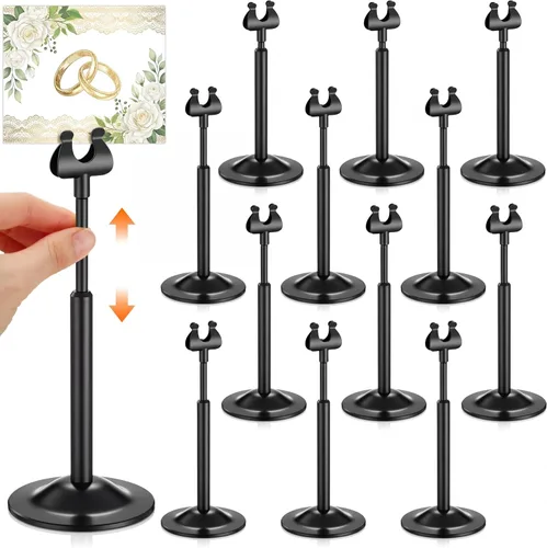 Vista 13 de Kathfly Juego de 12 soportes negros para números de mesa, ajustables, de metal, con clip de arpa, soporte de tarjeta desmontable para bodas
