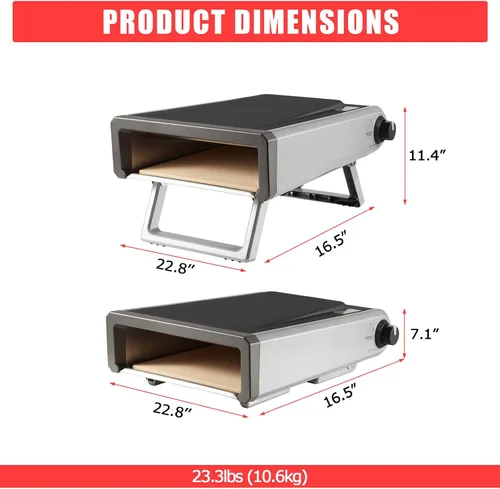 Vista 7 de Horno de pizza de gas portátil de 12 pulgadas para cocinar al aire libre, precalentamiento rápido de 950 °F en 15 minutos, incluye piedra para pizza