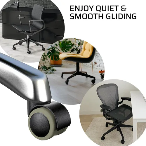 Vista 10 de FOH Juego de 5 ruedas para silla de oficina de 2 pulgadas, vástago de 0.394 in, banda de rodadura de PU