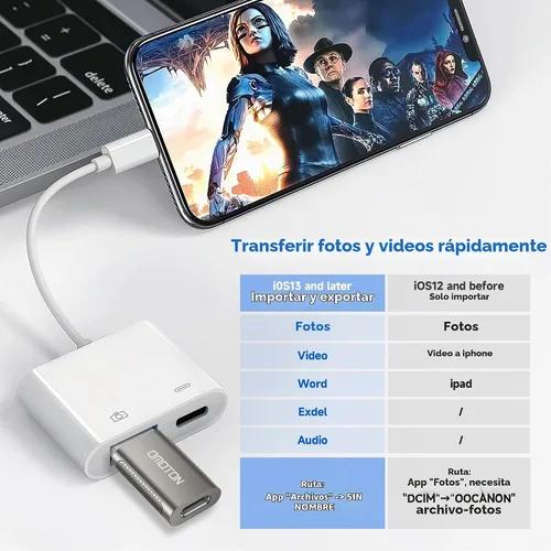 Vista 5 de Untvie Adaptador Lightning a USB 3.0, certificado MFi OTG con puerto