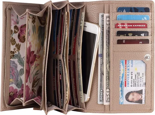 Vista 14 de Mou Meraki - Billetera o bolsa de mano de cuero genuino, con bloqueo de seguridad RFID, con escudo contra el robo de identidad, para mujeres