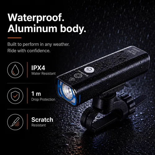 Vista 4 de BrightRoad 850 Lumens Front Bike Light, Rechargeable Bike Headlight with 7 Modes, MTB Bicycle Light for Night Riding, 85° Wide Beam, 650ft