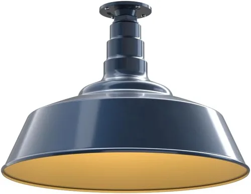 Vista 23 de Steel Lighting Co. Manhattan Warehouse Light Colgante montado en el techo Cúpula de 20 pulgadas vástago de 12 pulgadas Luz de granero