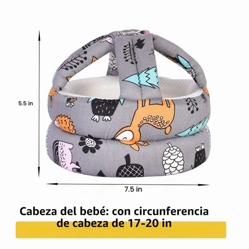 Vista 3 de Casco ajustable para bebé, ligero y suave, ideal para que el bebé aprenda a caminar y gatear. Bosque, gris