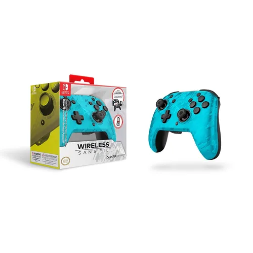 Vista 10 de PDP Gaming Faceoff Deluxe Wireless Switch Pro Controller - Blue Camo Camouflage - Officially Licensed by Nintendo - Customizable buttons, sticks