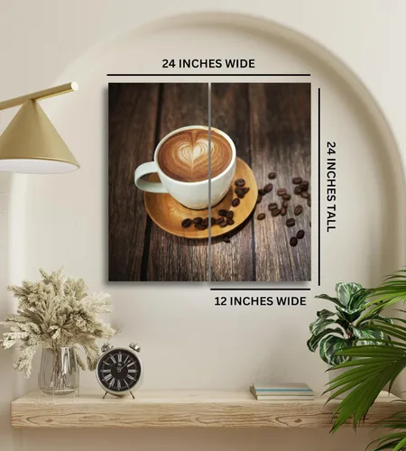 Vista 2 de Lienzo decorativo para pared, juego de 2 piezas, impresiones decorativas con múltiples paneles divididos, imagen de café latte de 24 x 24 pulgadas