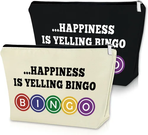 Vista 8 de Sazuwu Regalo para amantes del bingo, 2 piezas, bolsa de maquillaje, regalo para mujeres, amantes del casino, regalo de Navidad, cumpleaños, bolsa