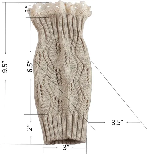 Vista 7 de Calcetines de botas para mujer, calentadores cortos de invierno para piernas, con encaje de ganchillo, puños de botas de punto para mujer, botas
